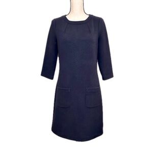 Boden Navy Jacquard 3/4 Sleeve Shift Dress Size 6